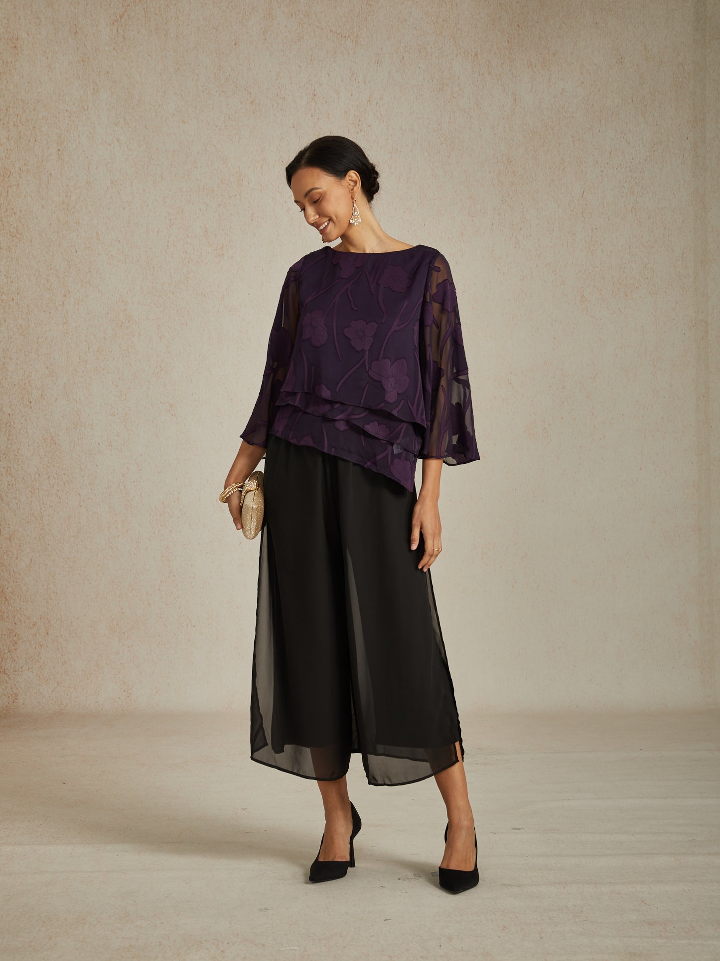 Blusa a strati in chiffon floreale