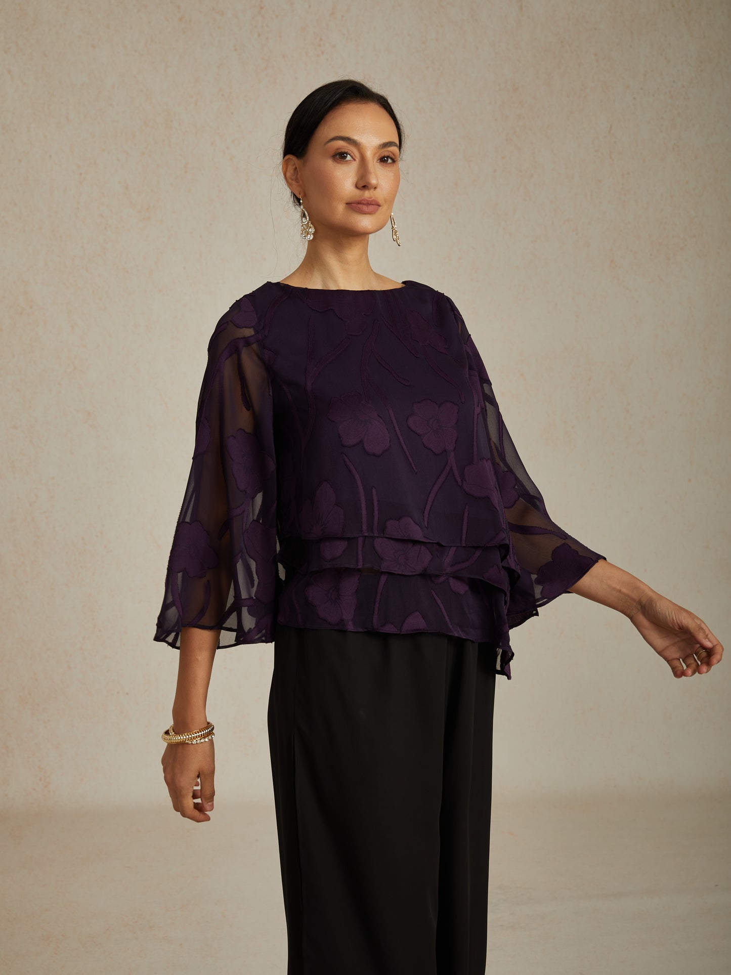 Blusa a strati in chiffon floreale