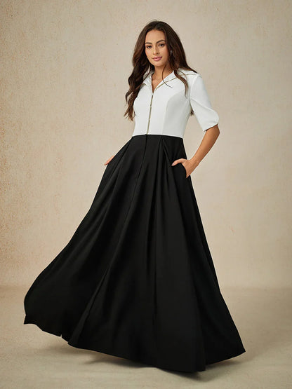 Schwarz-weißes Maxikleid mit Hemdkragen