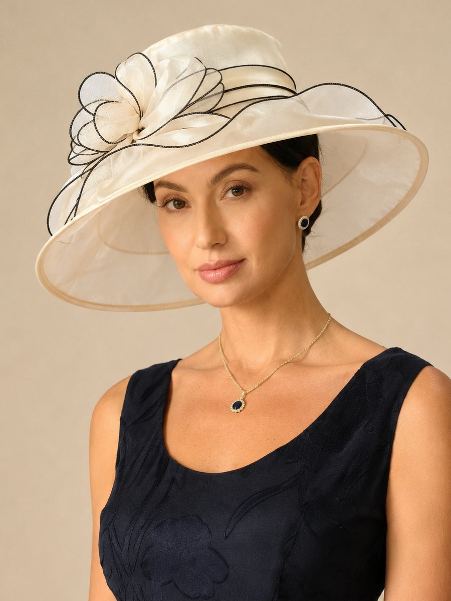 Organza Floral Wide Brim Fascinator Hat