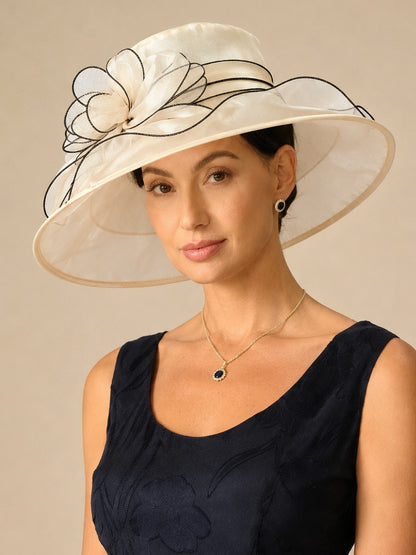 Organza Floral Wide Brim Fascinator Hat