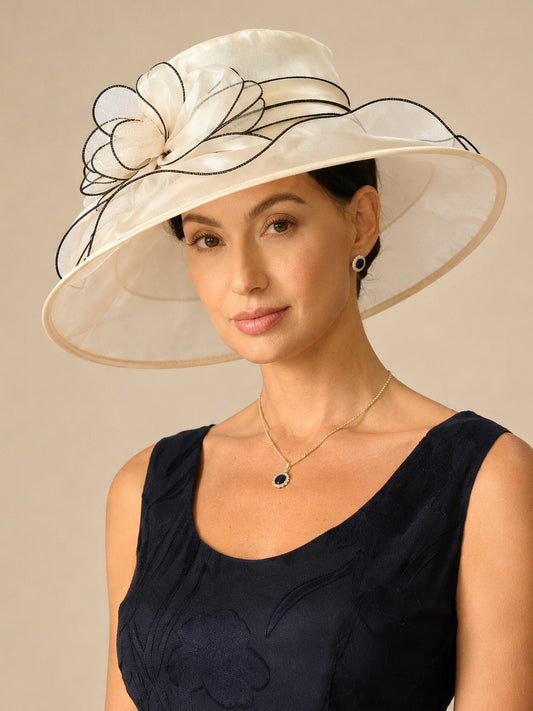 Organza Floral Wide Brim Fascinator Hat