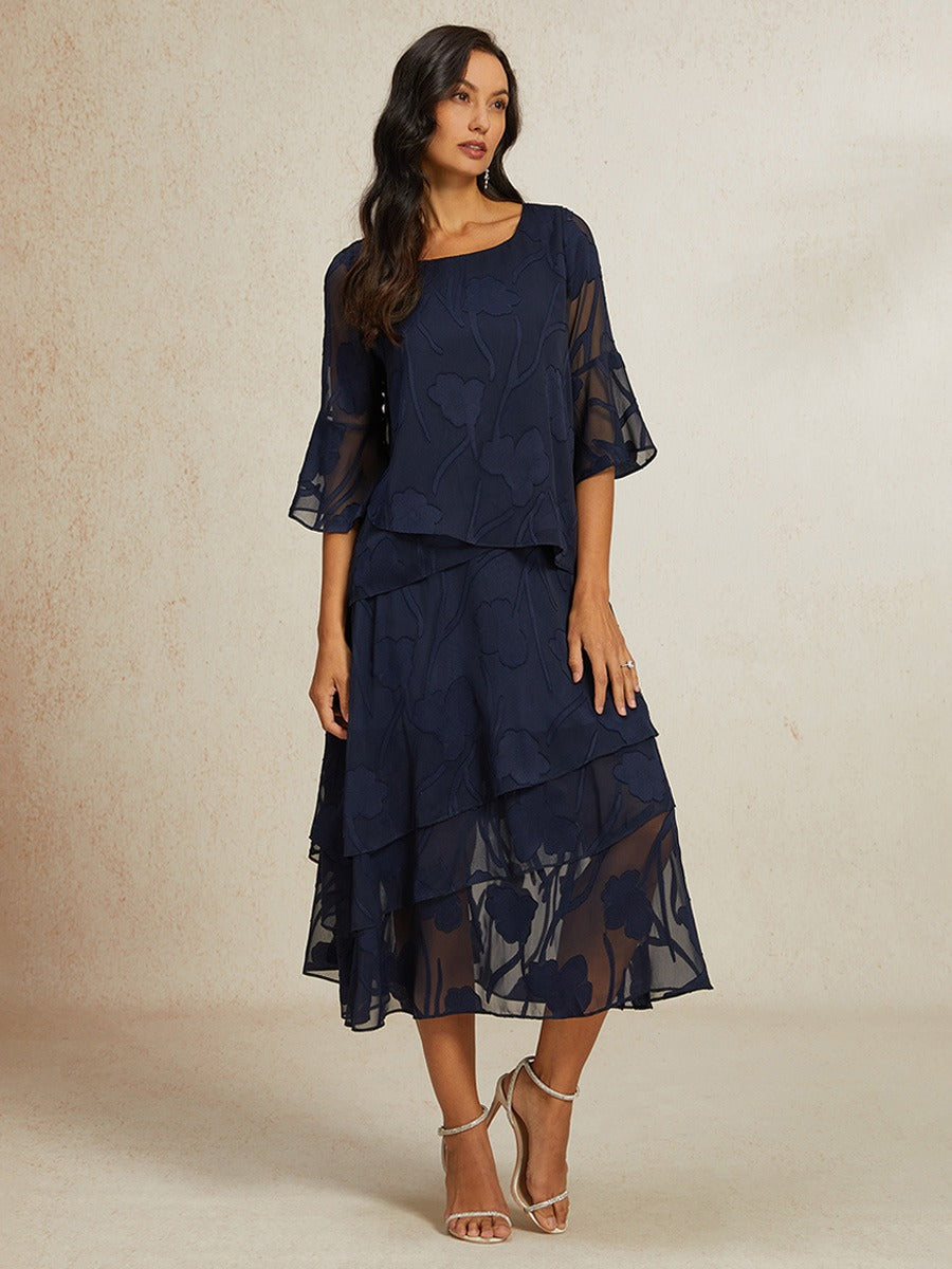 Dressy Chiffon Asymmetric Hem Tops And Skirts Suit