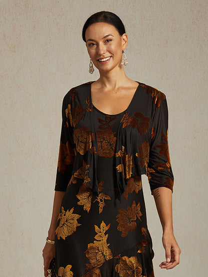 Floral Stretch Velvet 3/4 Sleeve Shrug