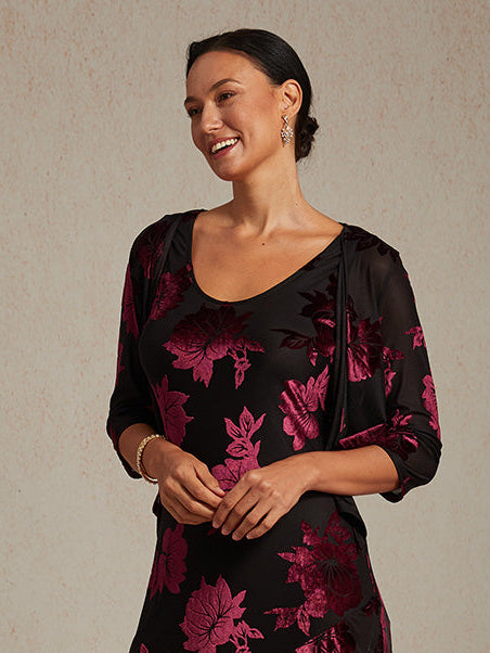 Floral Stretch Velvet 3/4 Sleeve Shrug