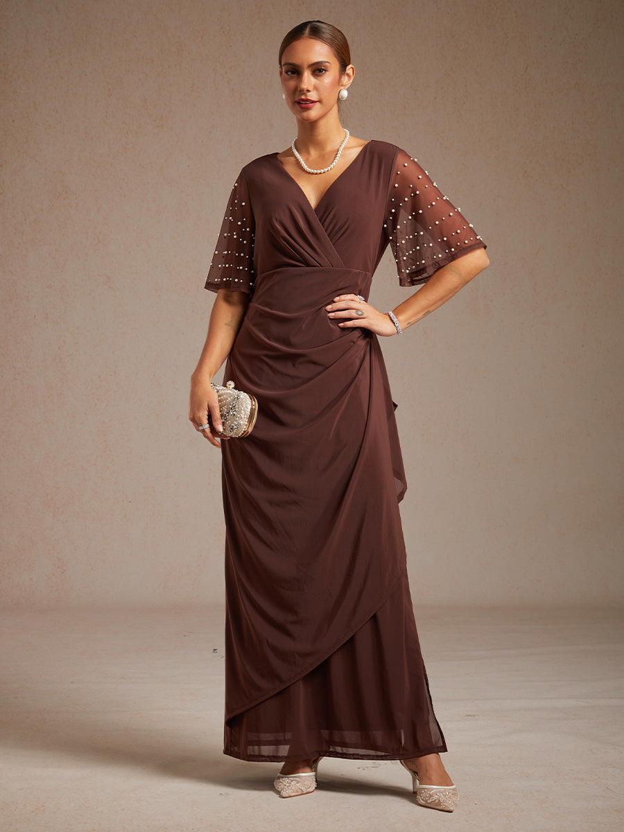 Elegant Formal Dress with Embellished Flutter Sleeves