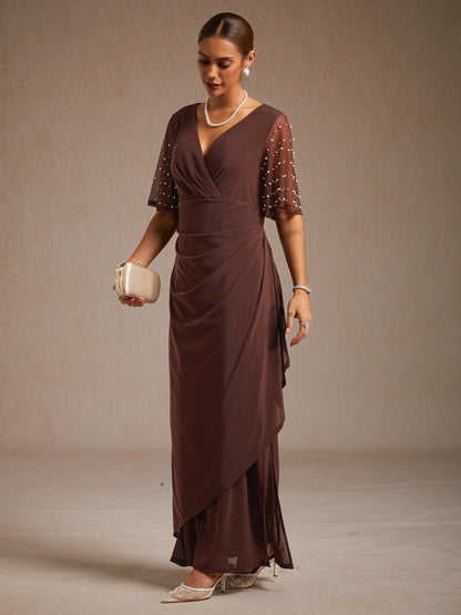 Elegant Formal Dress with Embellished Flutter Sleeves