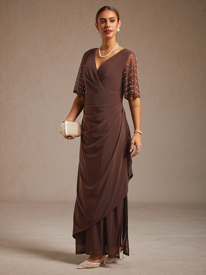 Elegant Formal Dress with Embellished Flutter Sleeves