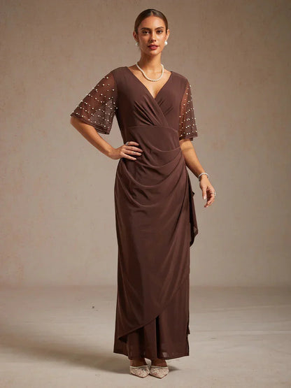 Elegant Formal Dress with Embellished Flutter Sleeves