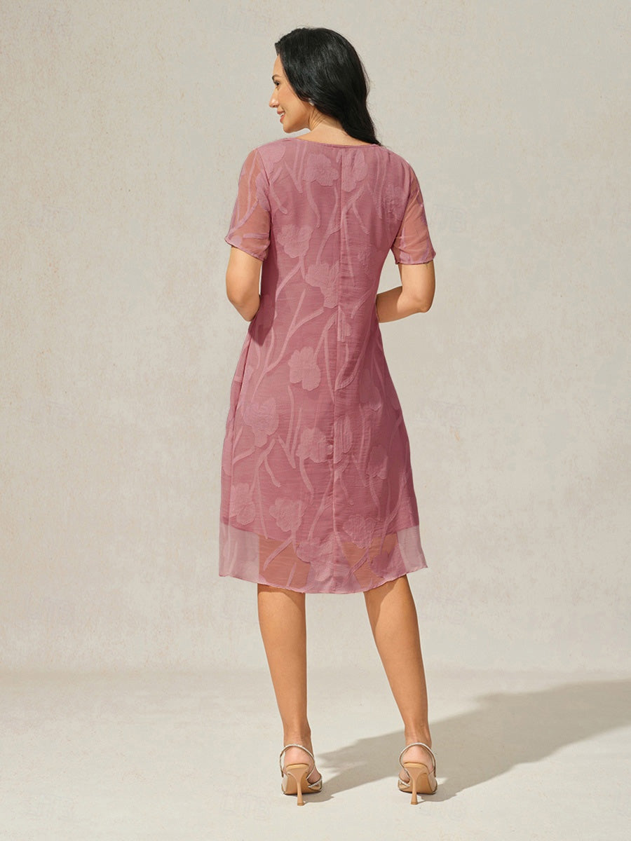Floral Sheer Chiffon Knee-Length A Line Dress