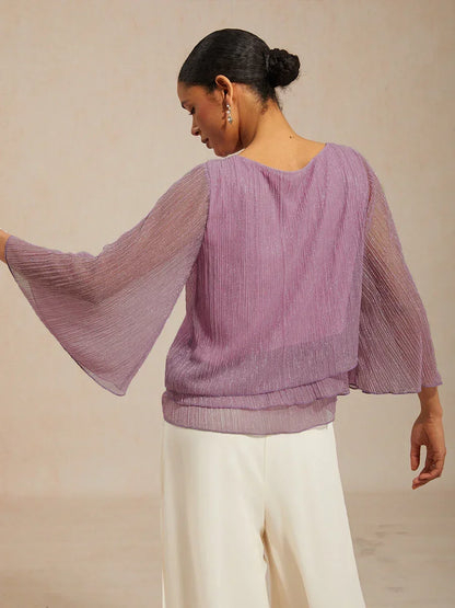 Chiffon Asymmetrical Layered Blouse And Pant Suits