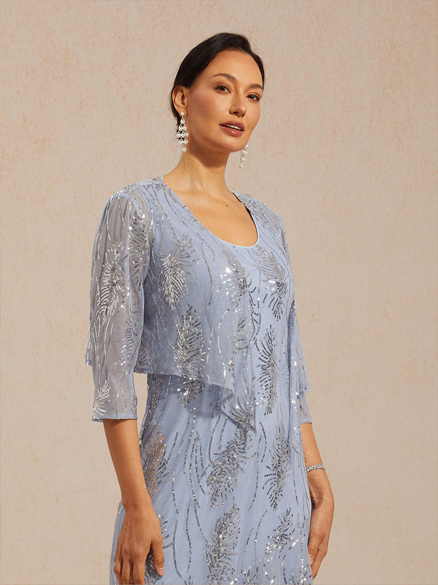 Mesh Sequin Short Shrug with 3/4 Sleeves