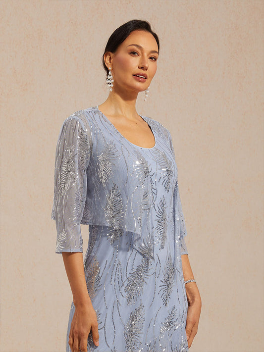 Mesh Sequin Short Shrug with 3/4 Sleeves