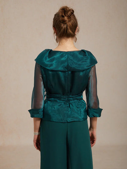 Elegante Bluse aus transparentem Organza mit Kragen und Bindeband