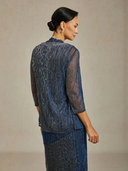 Metallic Pleated Chiffon Long Jacket Dress