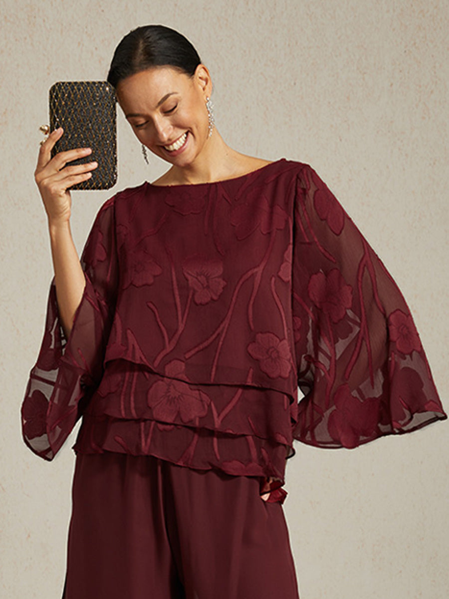 Chiffonbluse med blomster og lag