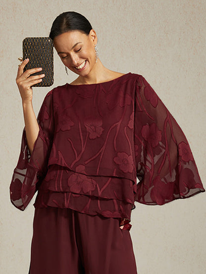 Chiffonbluse med blomster og lag