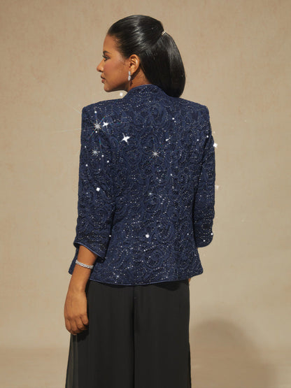 Paisley Lace Mandarin Collar Twinset with Rhinestone