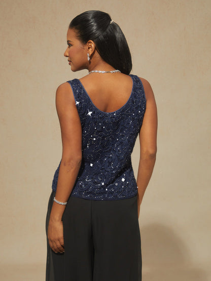 Paisley Lace Mandarin Collar Twinset with Rhinestone