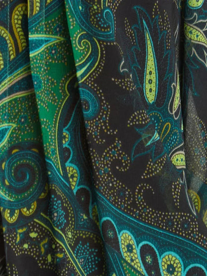 Paisley Chiffon Peasant Blouse with Long Lantern Sleeves