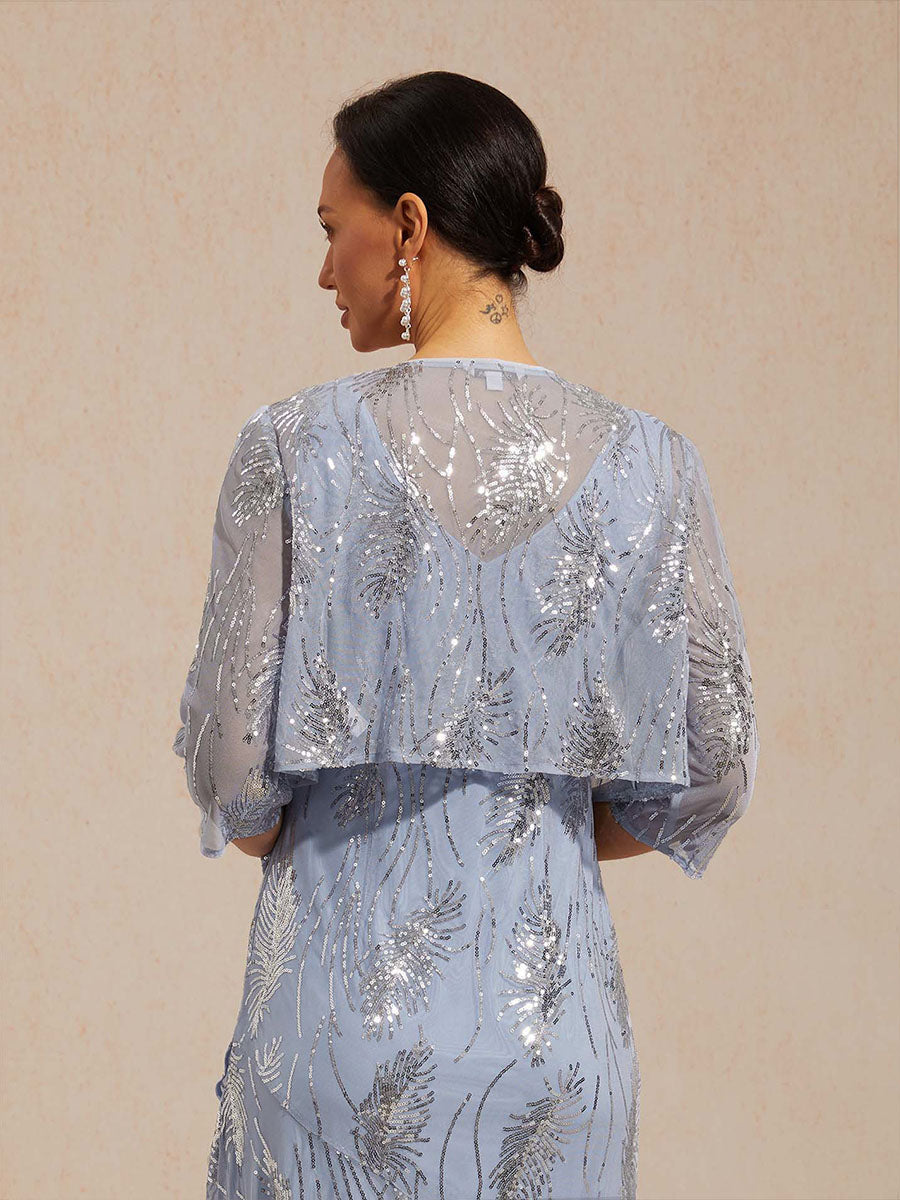Mesh Sequin Short Shrug with 3/4 Sleeves