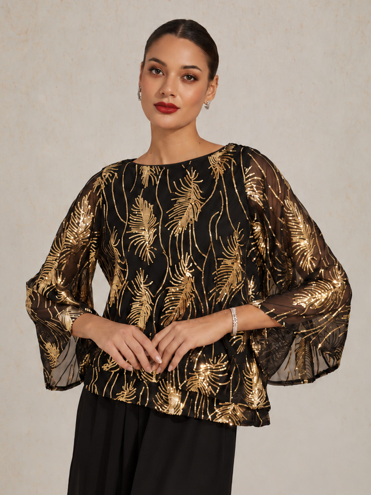Sequins Feather Layered Blouses