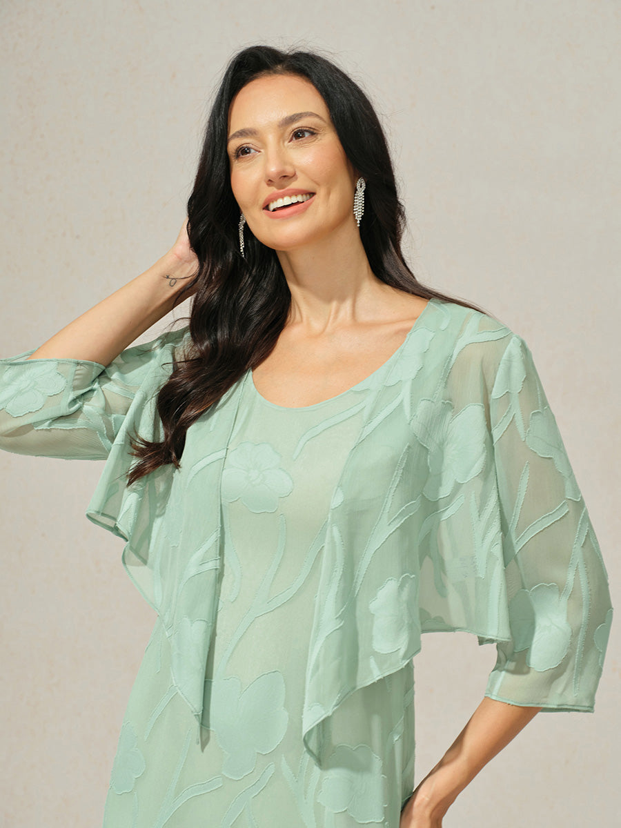 Floral Sheer Chiffon 3/4 Sleeve Cardigan