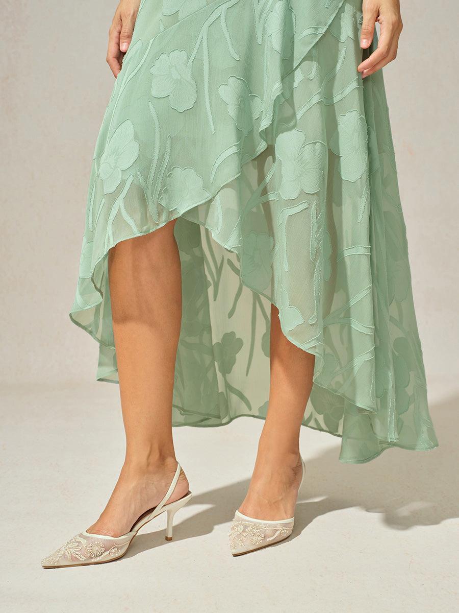 Floral Chiffon Evening Gown with Asymmetrical Hem