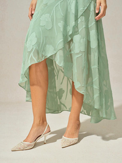 Floral Chiffon Evening Gown with Asymmetrical Hem