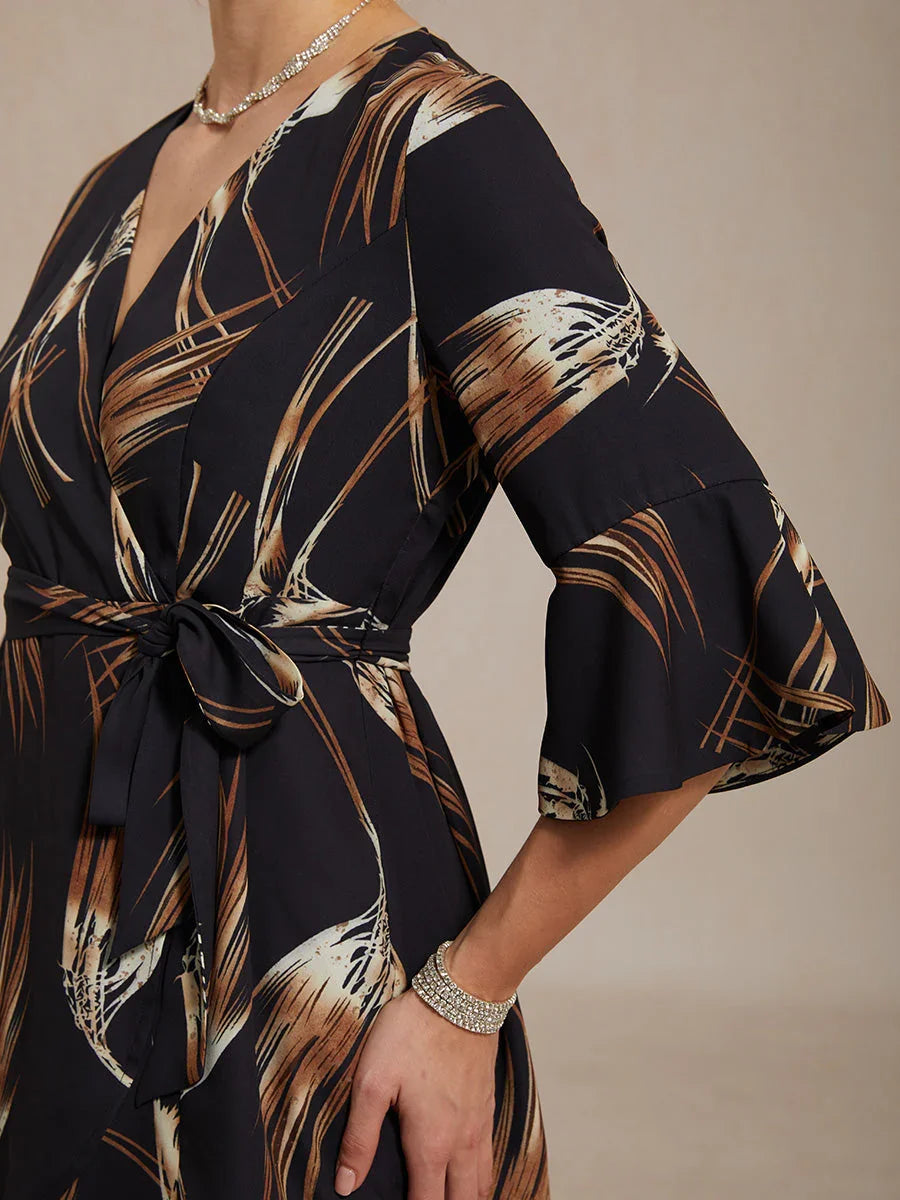 V-neck Long Tunic Blouse with Flutter Sleeves