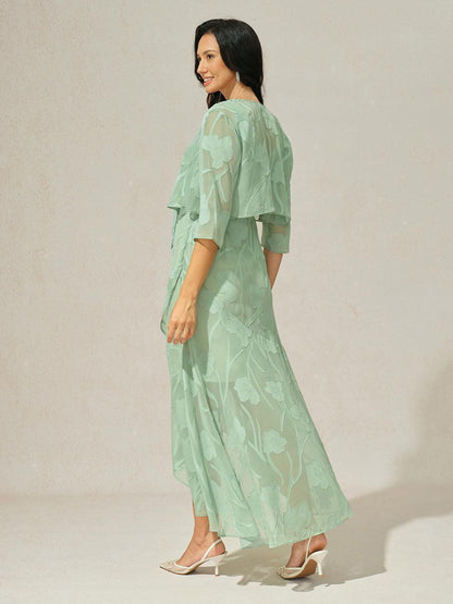 Floral Chiffon Evening Gown with Asymmetrical Hem