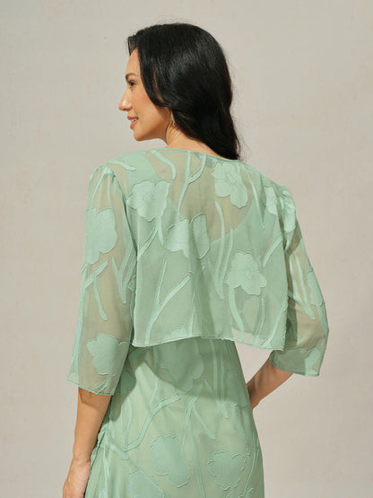 Floral Sheer Chiffon 3/4 Sleeve Cardigan