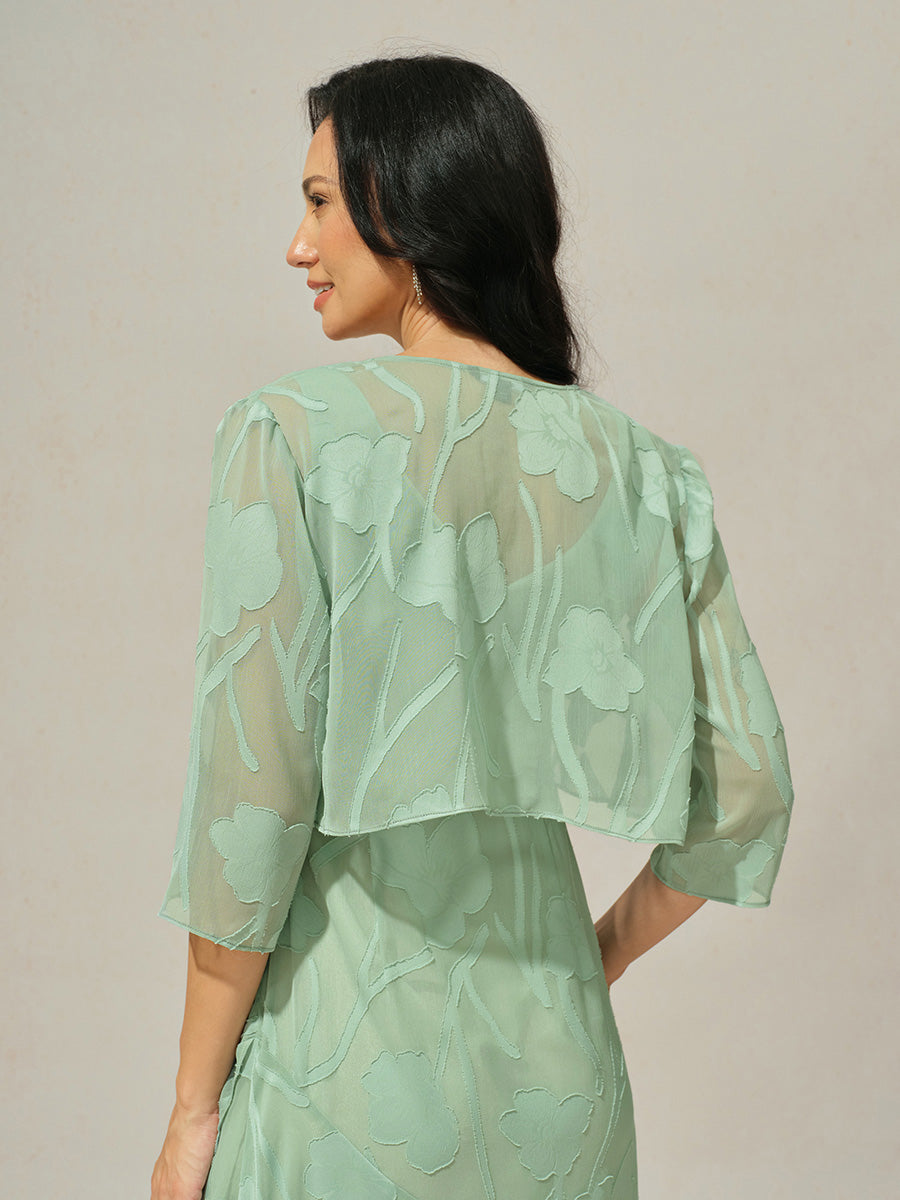 Floral Sheer Chiffon 3/4 Sleeve Cardigan
