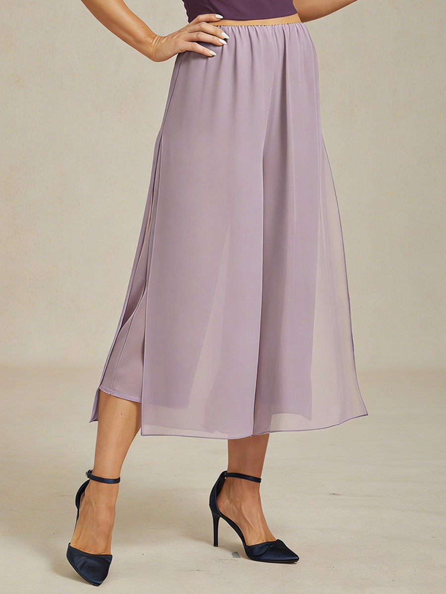 Pantalon droit court avec superposition de jambes fendues en mousseline