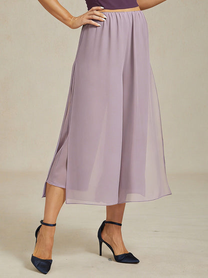 Pantalon droit court avec superposition de jambes fendues en mousseline