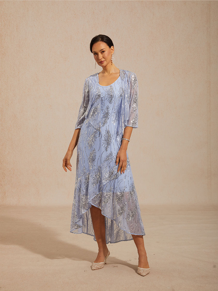Sleeveless A-Line Maxi Dress with Mesh Sequin