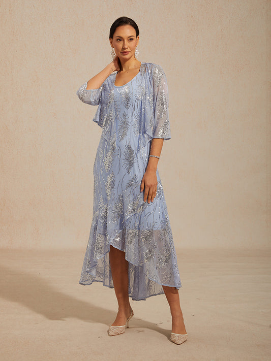 Sleeveless A-Line Maxi Dress with Mesh Sequin