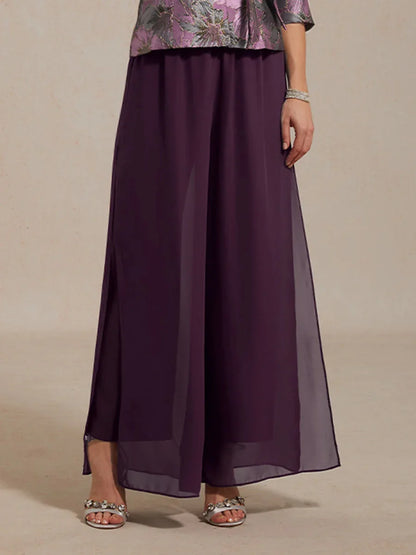 Straight Leg Pant With Chiffon Split Leg Overlay