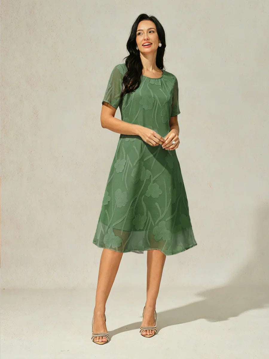 Women's Flowy Chiffon Knee Length Dresses Sage Green Olive Red Sheer Floral A Line Crew Neck Loose Fit Elegant Semi Formal, Shale Green / XL