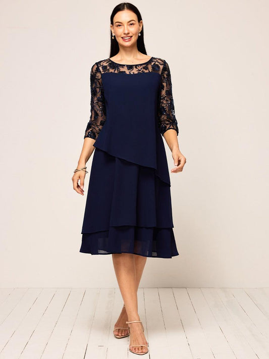 Elegantes Chiffon-Kleid mit Pailletten und mehrlagiger Spitze