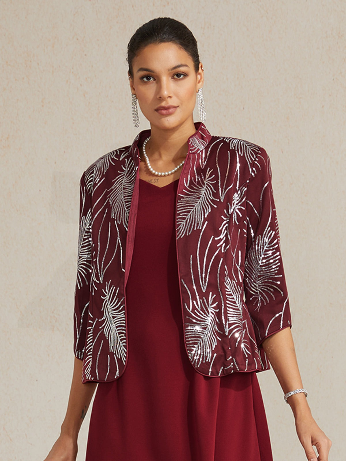 Feather Sequin Embellished Jacket