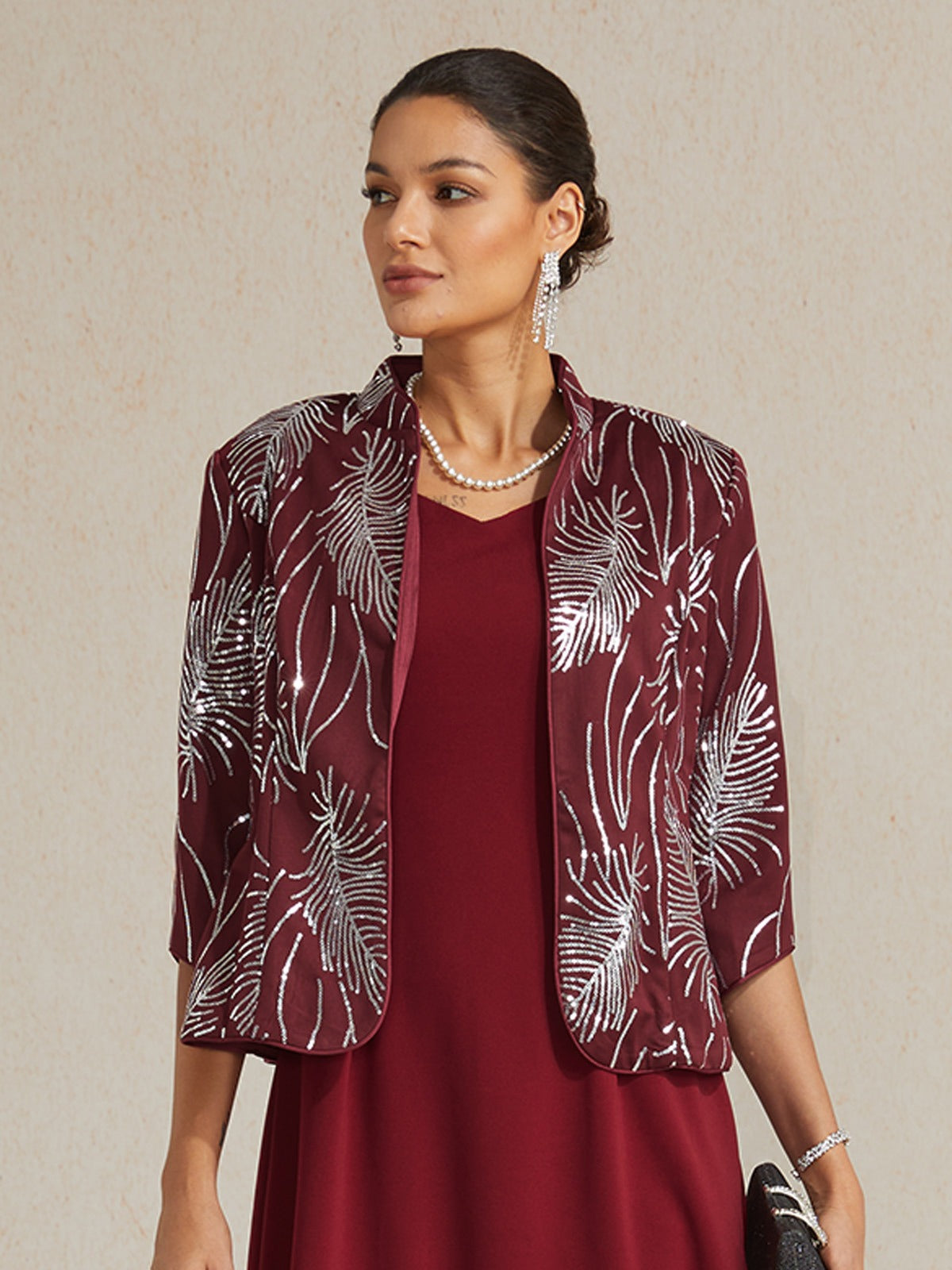 Feather Sequin Embellished Jacket