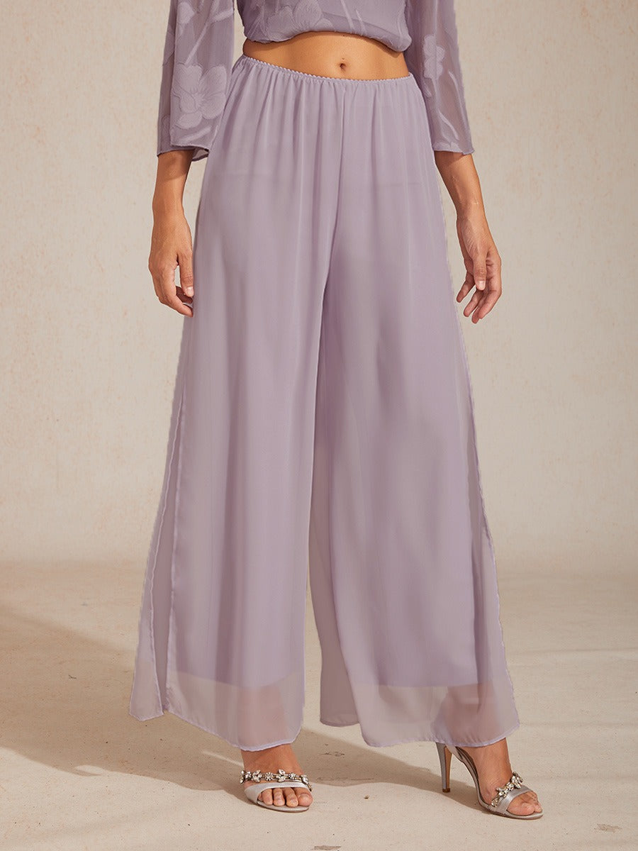 Pantalon droit avec superposition de jambes fendues en mousseline
