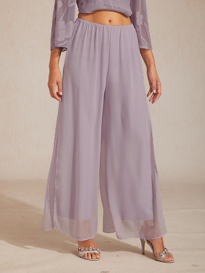 Pantalon droit avec superposition de jambes fendues en mousseline