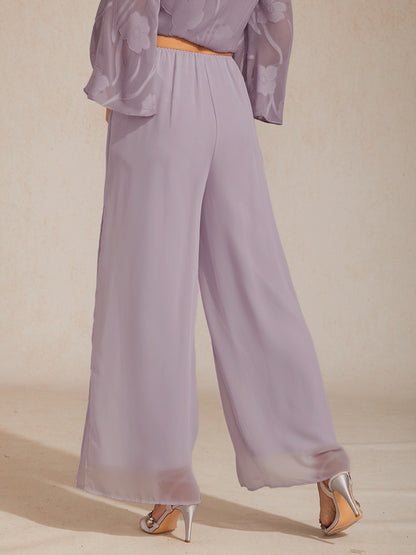 Pantalon droit avec superposition de jambes fendues en mousseline