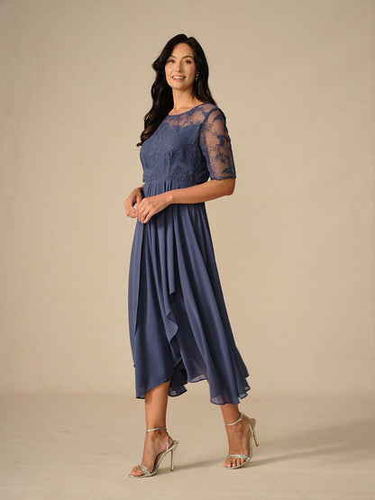 Elegant Lace Bodice Midi Dress