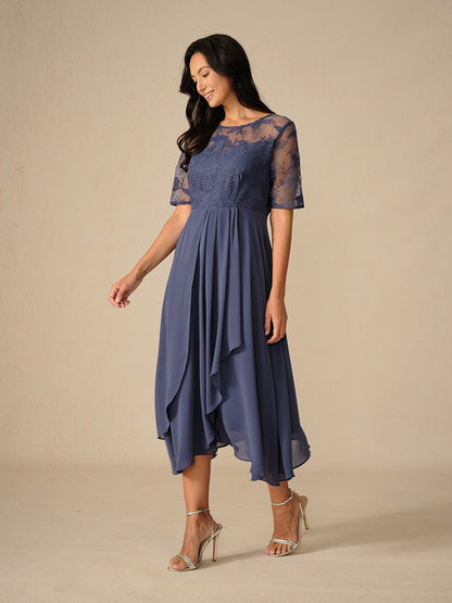 Elegant Lace Bodice Midi Dress