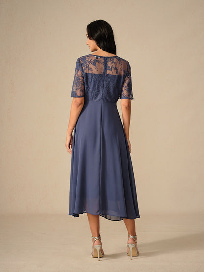 Elegant Lace Bodice Midi Dress