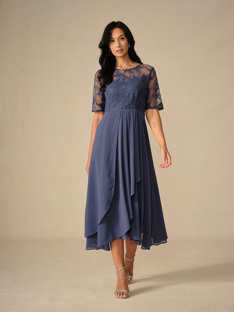 Elegant Lace Bodice Midi Dress