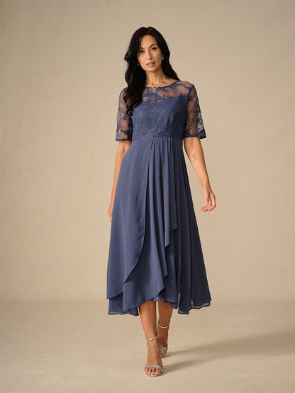 Elegant Lace Bodice Midi Dress